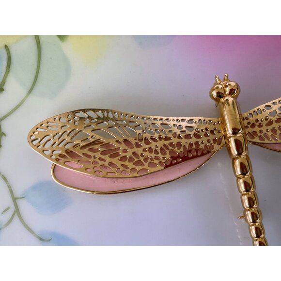 Vintage 1980s Large Peach Dragon Fly Bug Brooch - Picture 6 of 15